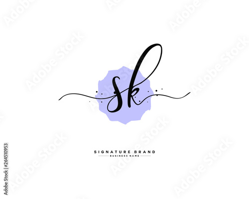 S K SK initial logo handwriting template vector