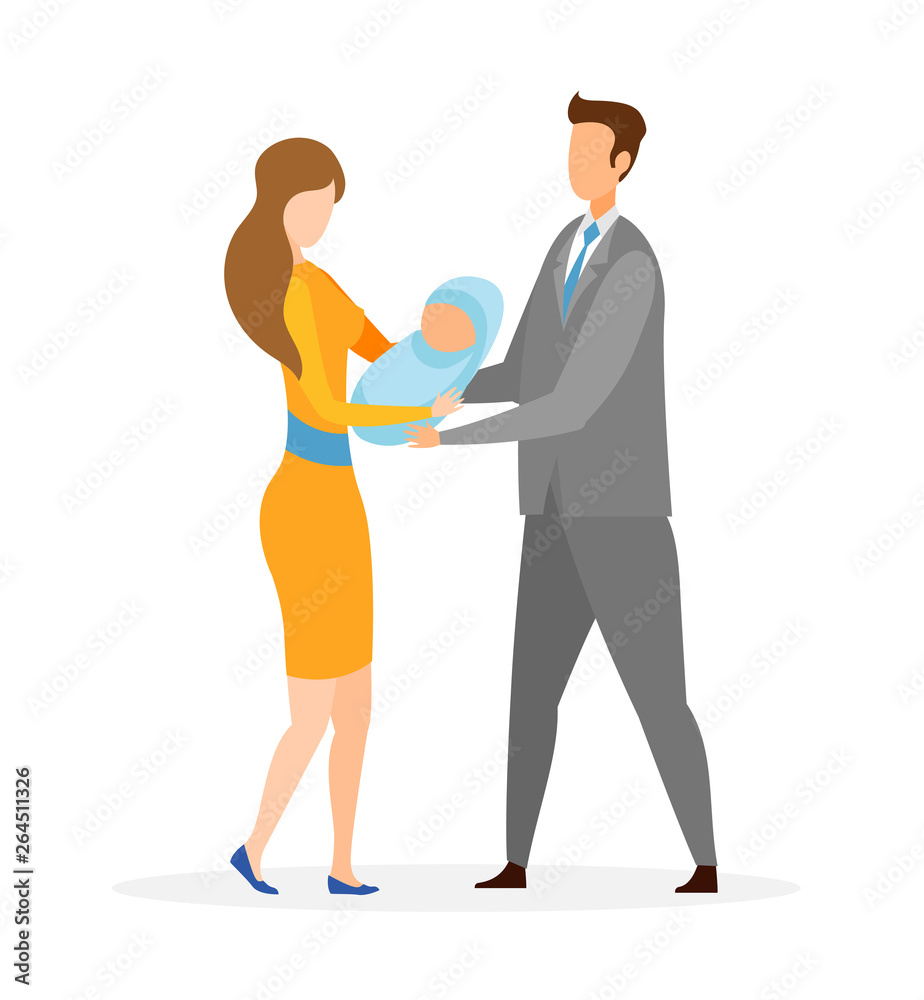 Happy Couple with Infant Flat Vector Illustration Happy Couple with Infant Flat Vector Illustration