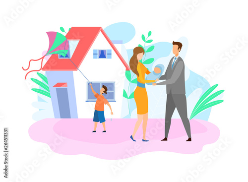 Family with Children Flat Vector Illustration