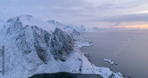 Wallpaper Mural Aerial: Cold Snow Covered Islands in the Ocean in Lofoten, Norway Torontodigital.ca