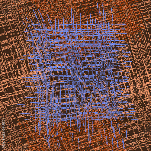Rough grunge striped and checkered guilt  seamless pattern in brown,blue colors
