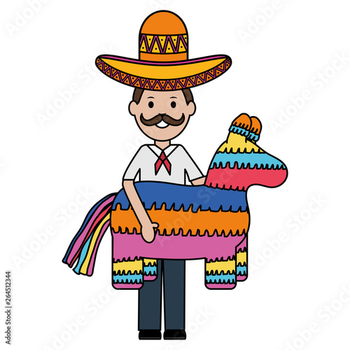 mexican man with mariachi hat and pinata
