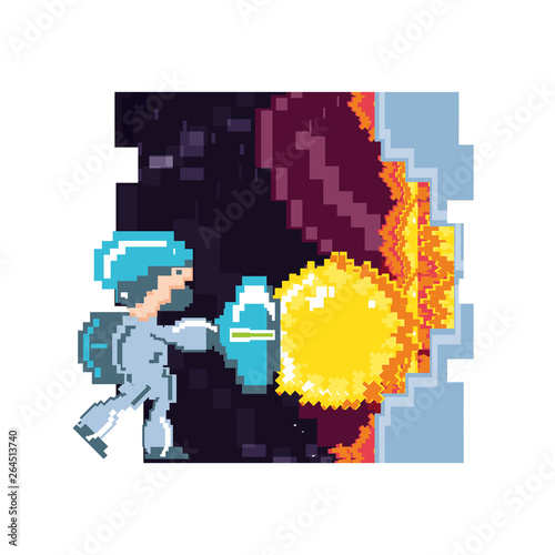 video game avatar with fire balls pixelated