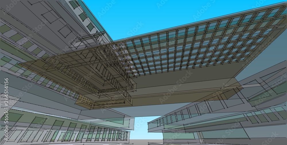 Obraz premium 3D illustration architecture building perspective lines.