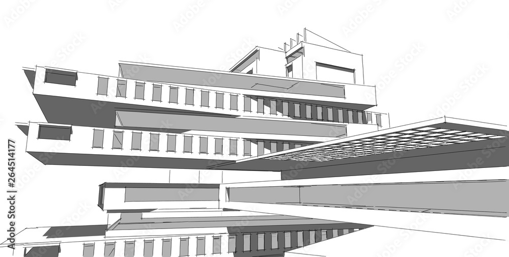 Fototapeta premium 3D illustration architecture building perspective lines.