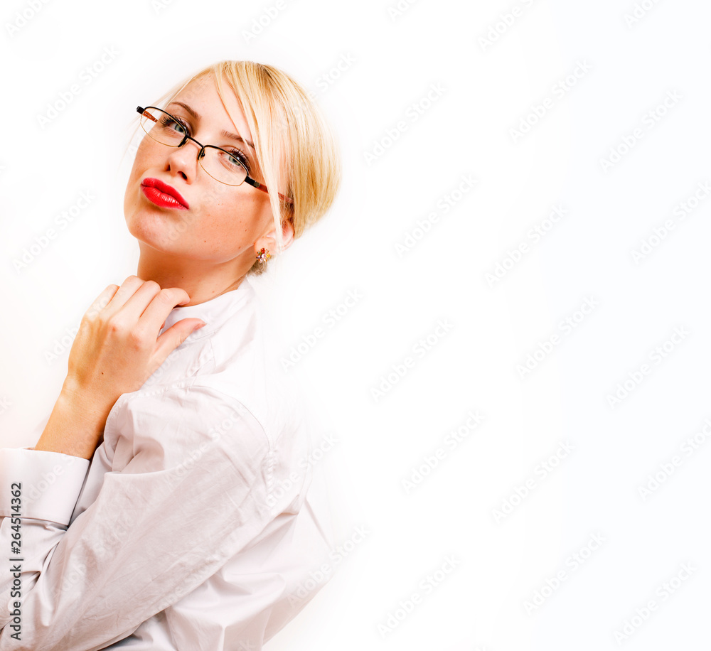 emotional businesswoman in glasses, blond hair on white background. teacher hands up posing isolated. pointing gesturing, lifestyle people concept close up emotional businesswoman in glasses, blond hair on white background. teacher hands up posing isolated. pointing gesturing, lifestyle people concept close up