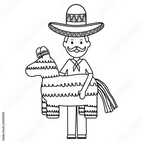 mexican man with mariachi hat and pinata