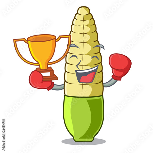Boxing winner baby corn fried on cartoon plate