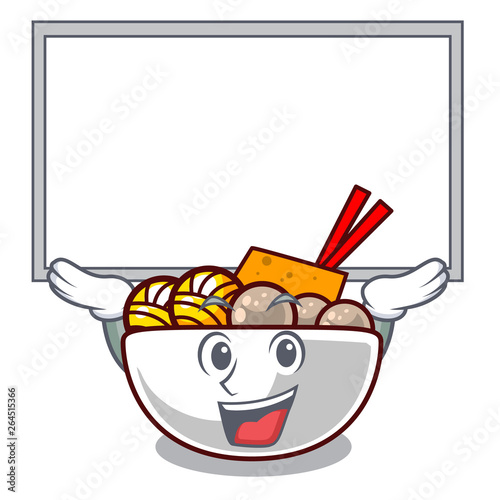 Up board meatball fried on the cartoon plate