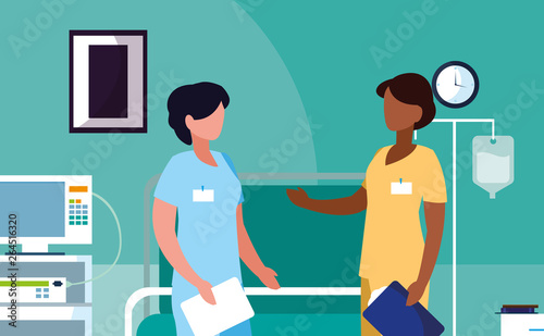 interracial female medicine workers in operating theater