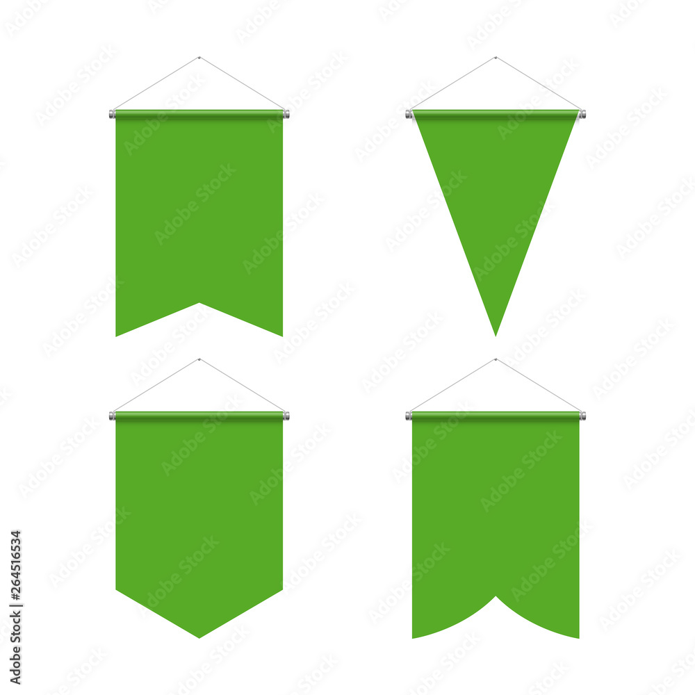 Template Green Blank Realistic Pennant Set on White Background. Illustration of Sport Flags Symbol Mockup for Creative Design Idea Template Green Blank Realistic Pennant Set on White Background. Illustration of Sport Flags Symbol Mockup for Creative Design Idea