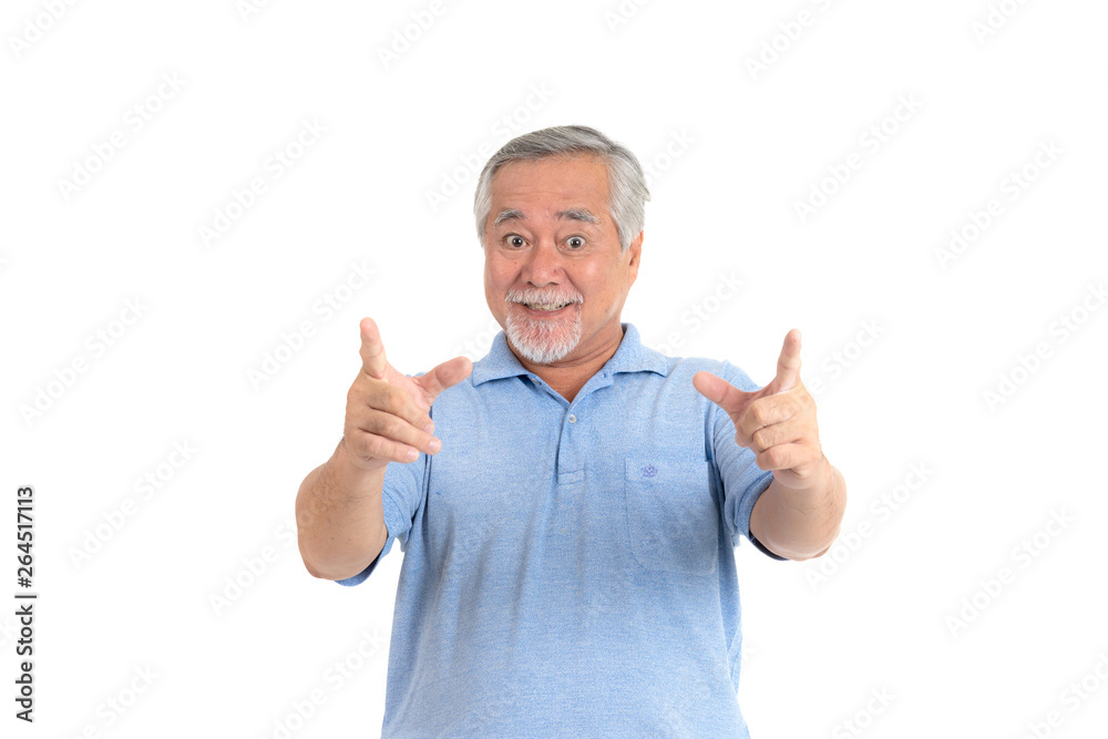 Portrait senior man feel happy isolated on white background - lifestyle senior male concept Portrait senior man feel happy isolated on white background - lifestyle senior male concept