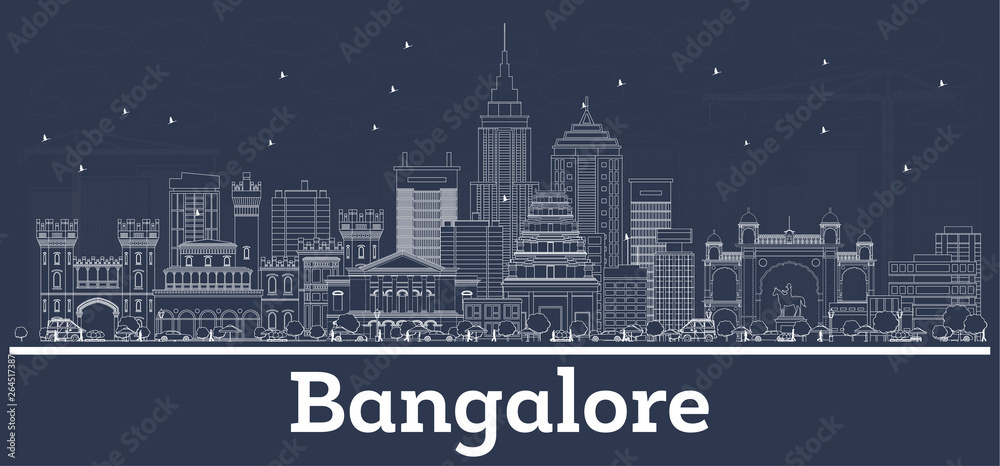 Fototapeta Outline Bangalore India City Skyline with White Buildings.