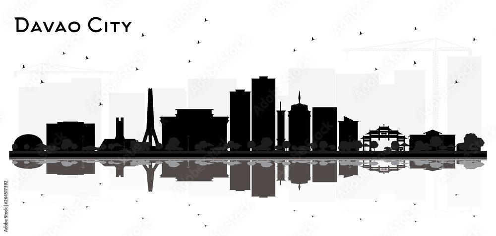 Davao City skyline silhouette with black buildings isolated on white.
