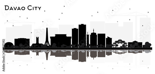 Davao City skyline silhouette with black buildings isolated on white.