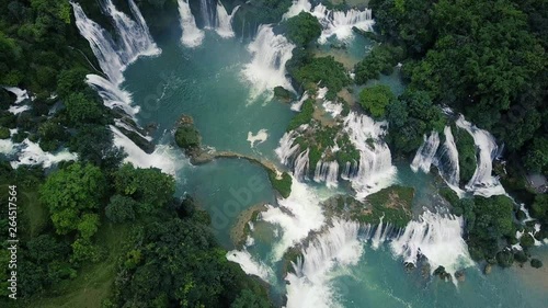 Panorama view of beautiful waterfall. Ban Gioc waterfall, Detian waterfall are waterfalls in border Cao Bang, Vietnam and Daxin County, China. Stock video footage, amazing landscape for travel photo