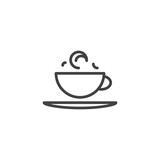 Aroma coffee cup line icon. linear style sign for mobile concept and web design. Hot coffee cup and saucer outline vector icon. Breakfast symbol, logo illustration. Pixel perfect vector graphics