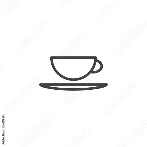 Coffee cup with saucer line icon. linear style sign for mobile concept and web design. Cup of tea or coffee outline vector icon. Breakfast symbol  logo illustration. Pixel perfect vector graphics