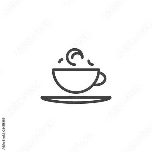 Aroma coffee cup line icon. linear style sign for mobile concept and web design. Hot coffee cup and saucer outline vector icon. Breakfast symbol  logo illustration. Pixel perfect vector graphics