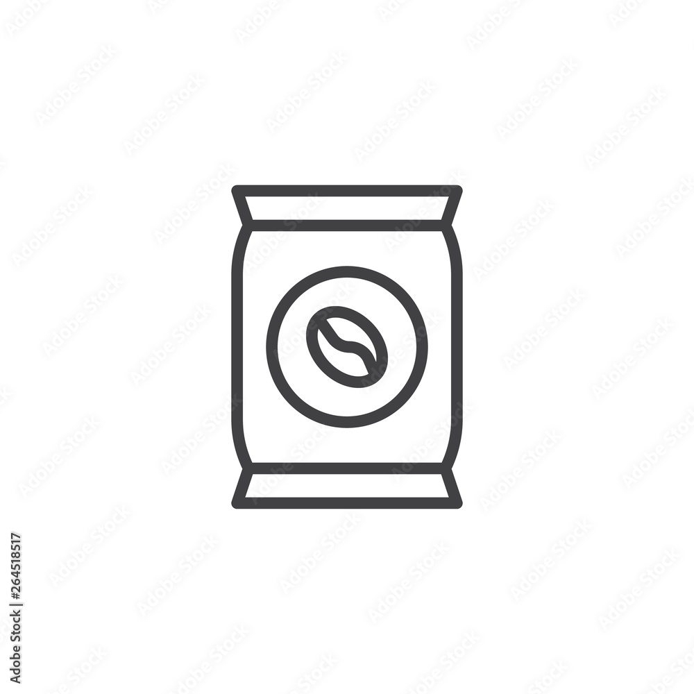 Coffee beans package line icon. linear style sign for mobile concept and web design. Coffee pack outline vector icon. Symbol, logo illustration. Pixel perfect vector graphics Coffee beans package line icon. linear style sign for mobile concept and web design. Coffee pack outline vector icon. Symbol, logo illustration. Pixel perfect vector graphics