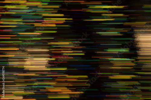 Fototapeta Naklejka Na Ścianę i Meble -  Defocused multicolor horizontal stripes on dark background. Blurred glowing lights. Lens flare design.