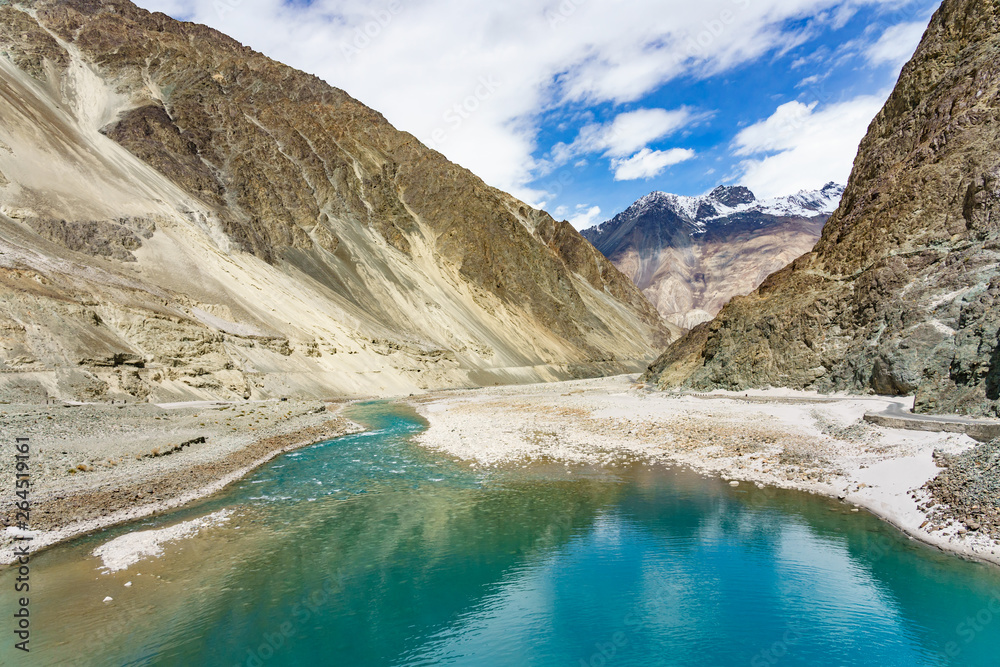 Beautiful mountain landscape of Turtuk valley and the Shyok river ...