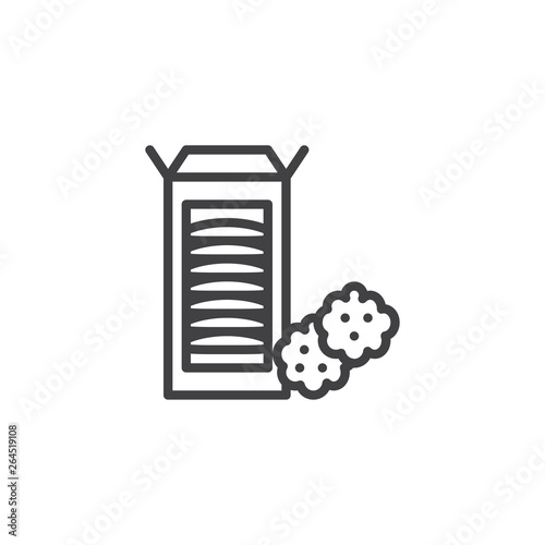 Chocolate cookie box line icon. linear style sign for mobile concept and web design. Chip cookies package outline vector icon. Symbol, logo illustration. Pixel perfect vector graphics