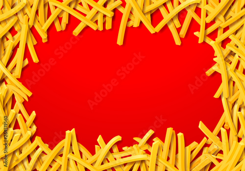 Fried potato, chips, crisps or french fries laying in heap illustration for tray print or poster