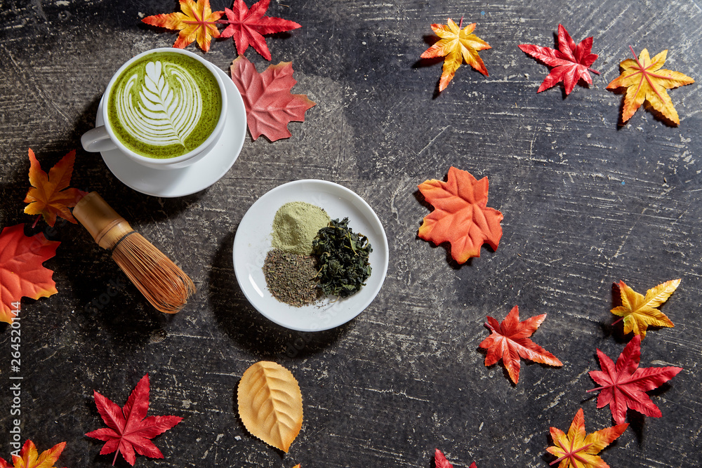 Autumn, Matcha green tea cup wooden