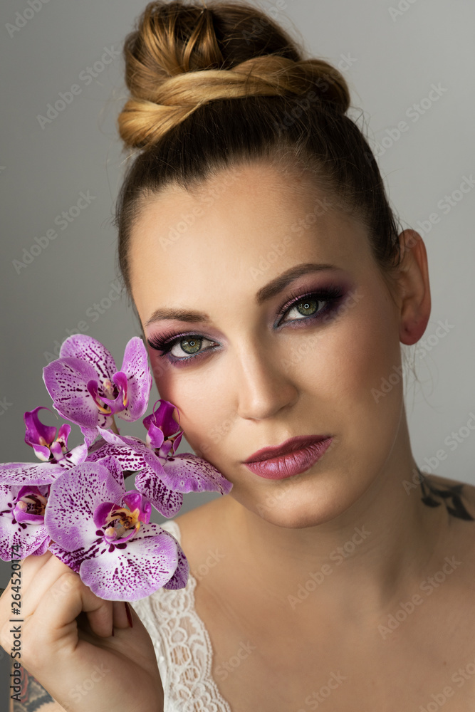 portrait of beautiful girl with fine violet makeup portrait of beautiful girl with fine violet makeup
