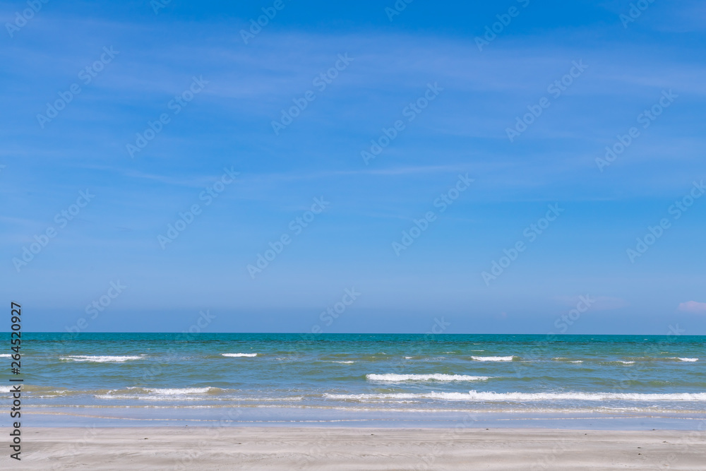 Beach, blue sea and sky on sunny day for background