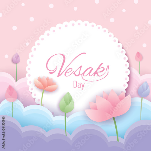 Vesak day with lotus flowers on pink background