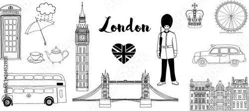 Hand drawn London illustration set. 