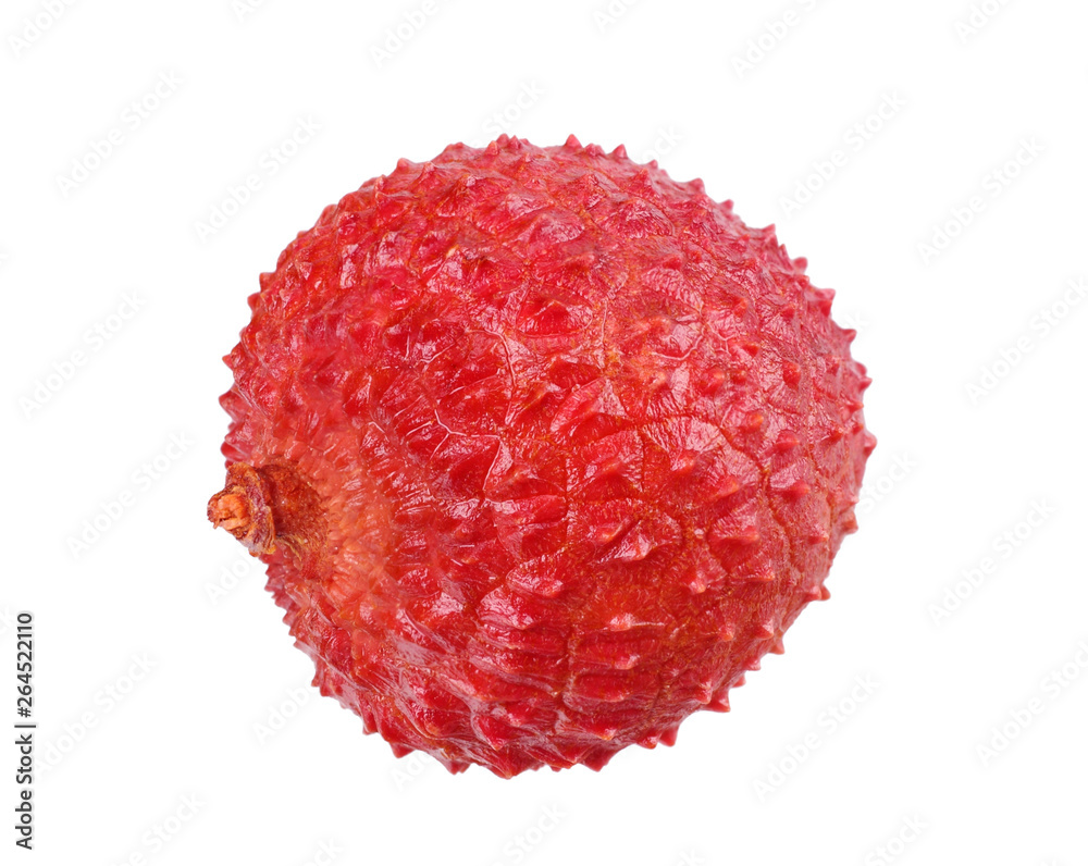 one fresh lychee isolated on white background. macro one fresh lychee isolated on white background. macro