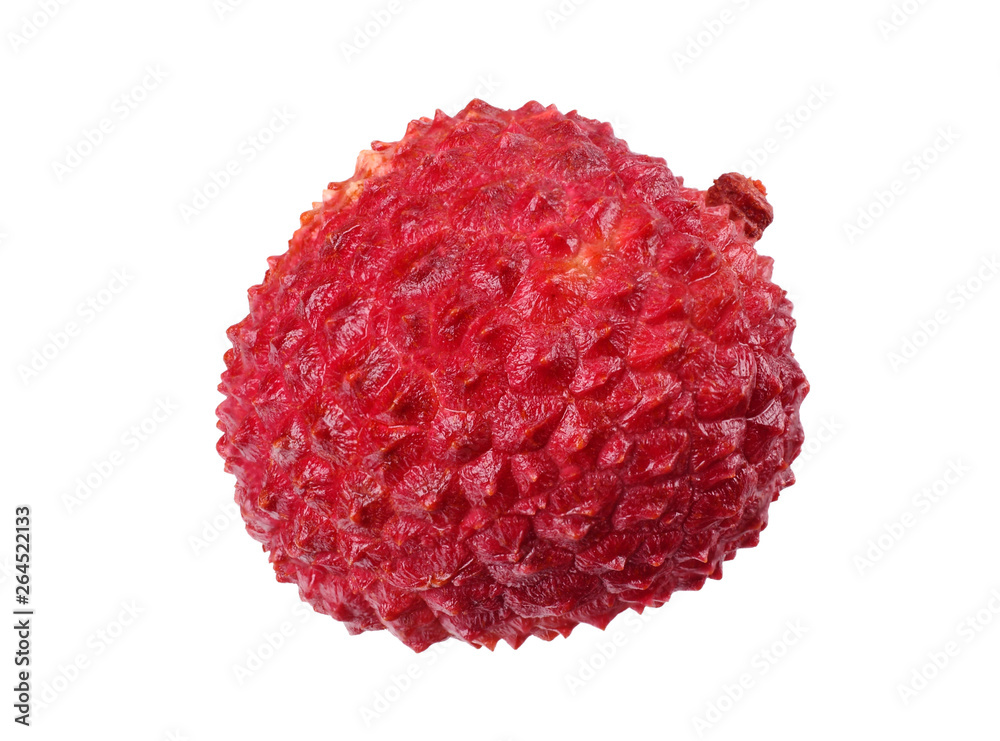 one fresh lychee isolated on white background. macro one fresh lychee isolated on white background. macro