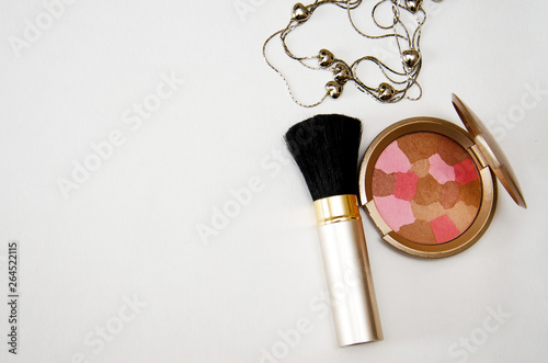 set of cosmetics on white background