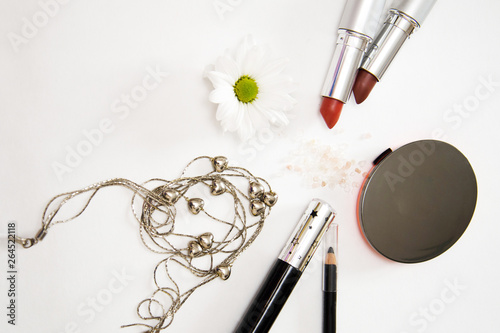set of cosmetics on white background