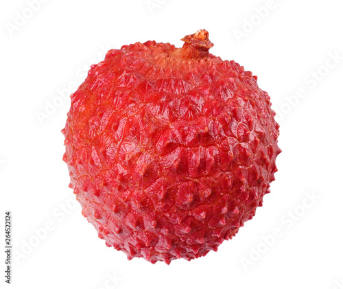 one fresh lychee isolated on white background. macro