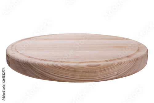 thick wooden cutting board or board for serving, on a white background