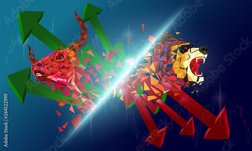 Bull and Bear abstract vector illustration. graphic design concept of stock market Bullish and Bearish trend.