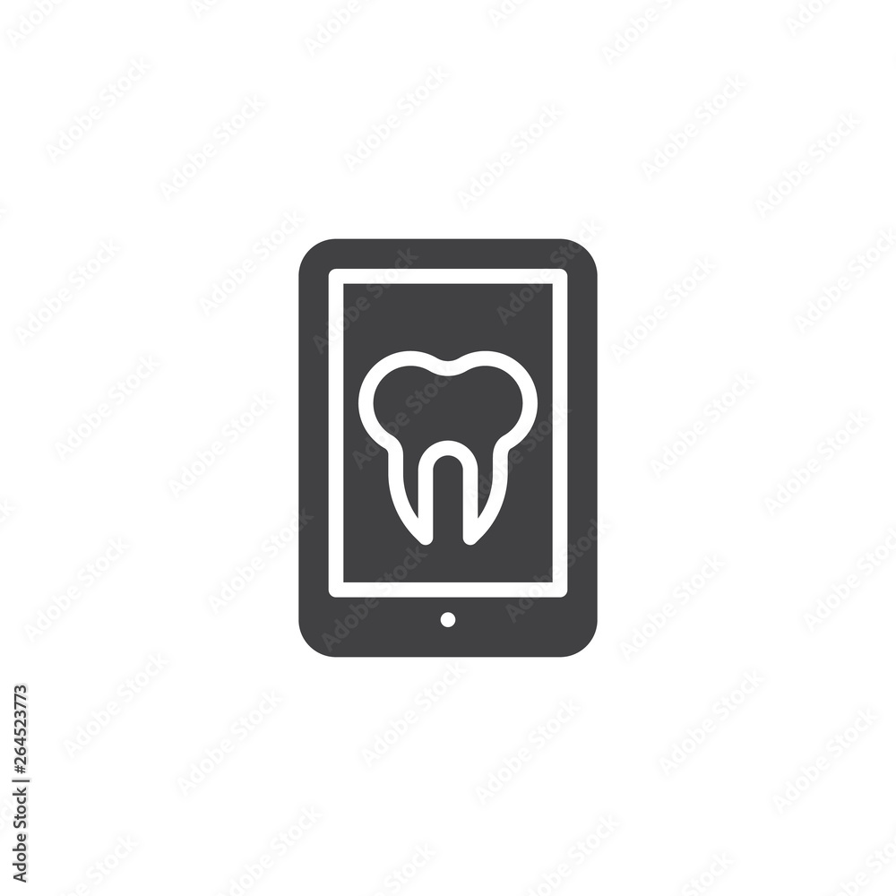 Online dental consultation vector icon. filled flat sign for mobile concept and web design. Mobile phone with tooth glyph icon. Symbol, logo illustration. Pixel perfect vector graphics Online dental consultation vector icon. filled flat sign for mobile concept and web design. Mobile phone with tooth glyph icon. Symbol, logo illustration. Pixel perfect vector graphics