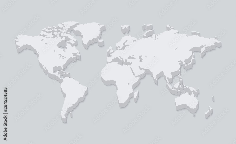 Abstract world map. White 3d silhouette.