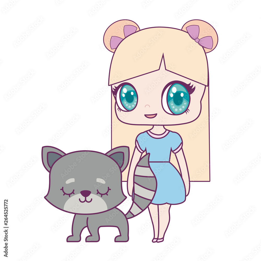 Naklejka cute little doll with cat animal