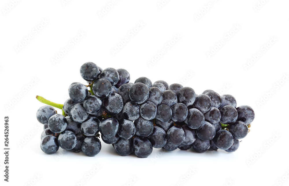 Fresh delicious black grape bunch fruit isolated on white background