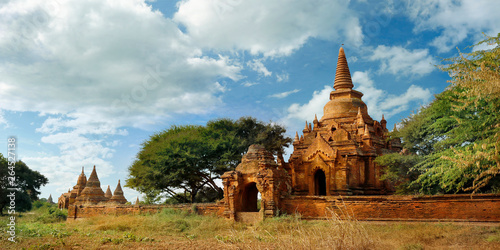 View of buddhist temple stupa in the historical park of Bagan Myanmar