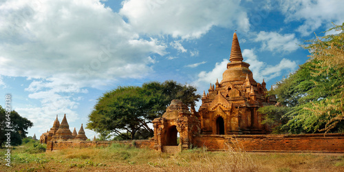 View of buddhist temple,stupa,in the historical park of Bagan,Myanmar