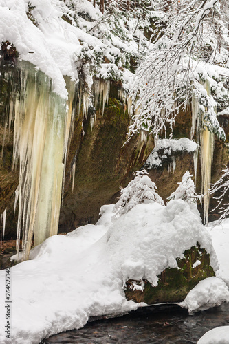 closeup colored of an icefall, Brtniky, Czech republic photo