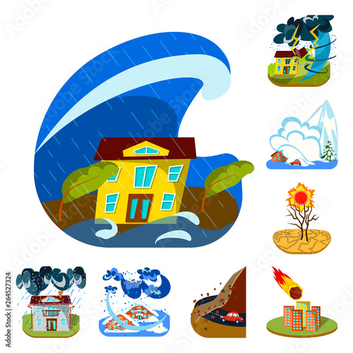 Vector illustration of cataclysm and disaster symbol. Set of cataclysm and apocalypse  stock vector illustration.