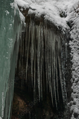 closeup colored of an icefall, Brtniky, Czech republic