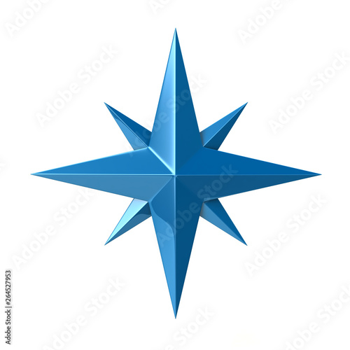 Blue compass rose 3d illustration on white background